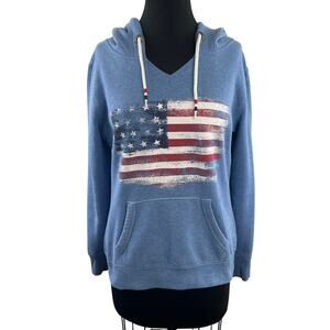 FB Sister Blue Hoodie American Flag Drop Shoulder Comfortable Pullover Medium M